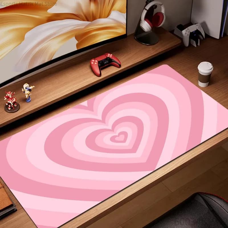 Tappetino per Mouse da Gaming Estetico a Forma di Cuore, Rosa Rosso Marrone Antiscivolo, Tappetino Esteso per Tastiera per Gamer e Ragazze