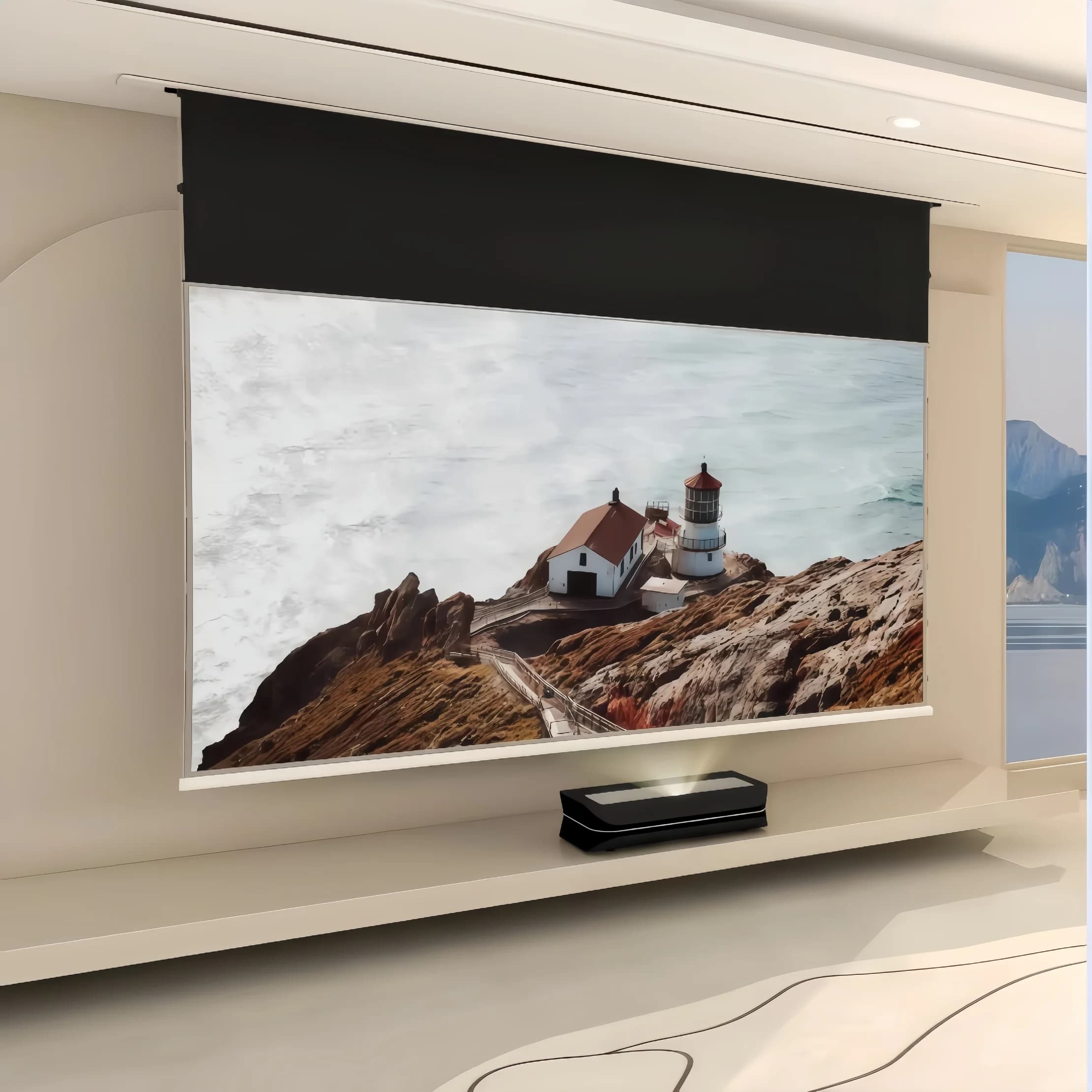 MIVISION Schermo ALR elettrico da incasso a soffitto da 100" ~ 120" per proiettori a lancio ultra corto