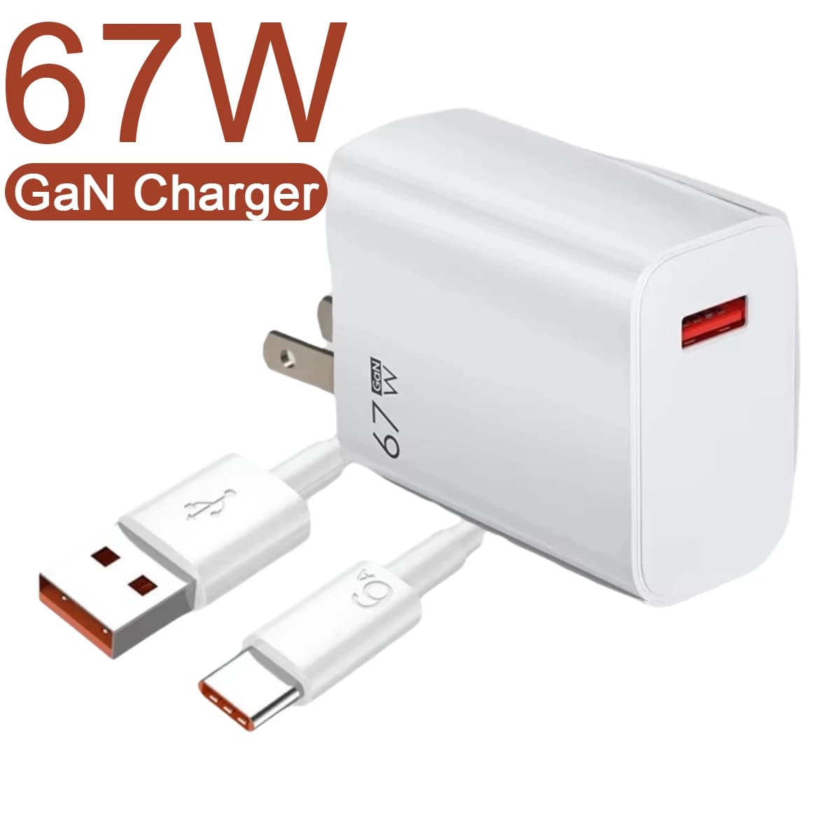 67W GaN Caricatore USB Adattatore di ricarica super veloce per telefono cellulare Ricarica rapida USB per iPhone 17 Huawei Xiaomi Adattatore da parete EU/US/UK