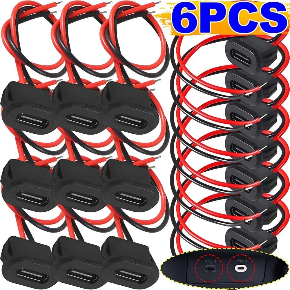 Connettore Femmina Tipo C a 2 Pin con Cavo Pigtail Modellato, 3A 30V, Porta di Ricarica USB C per Auto, Moto e Fai-da-Te