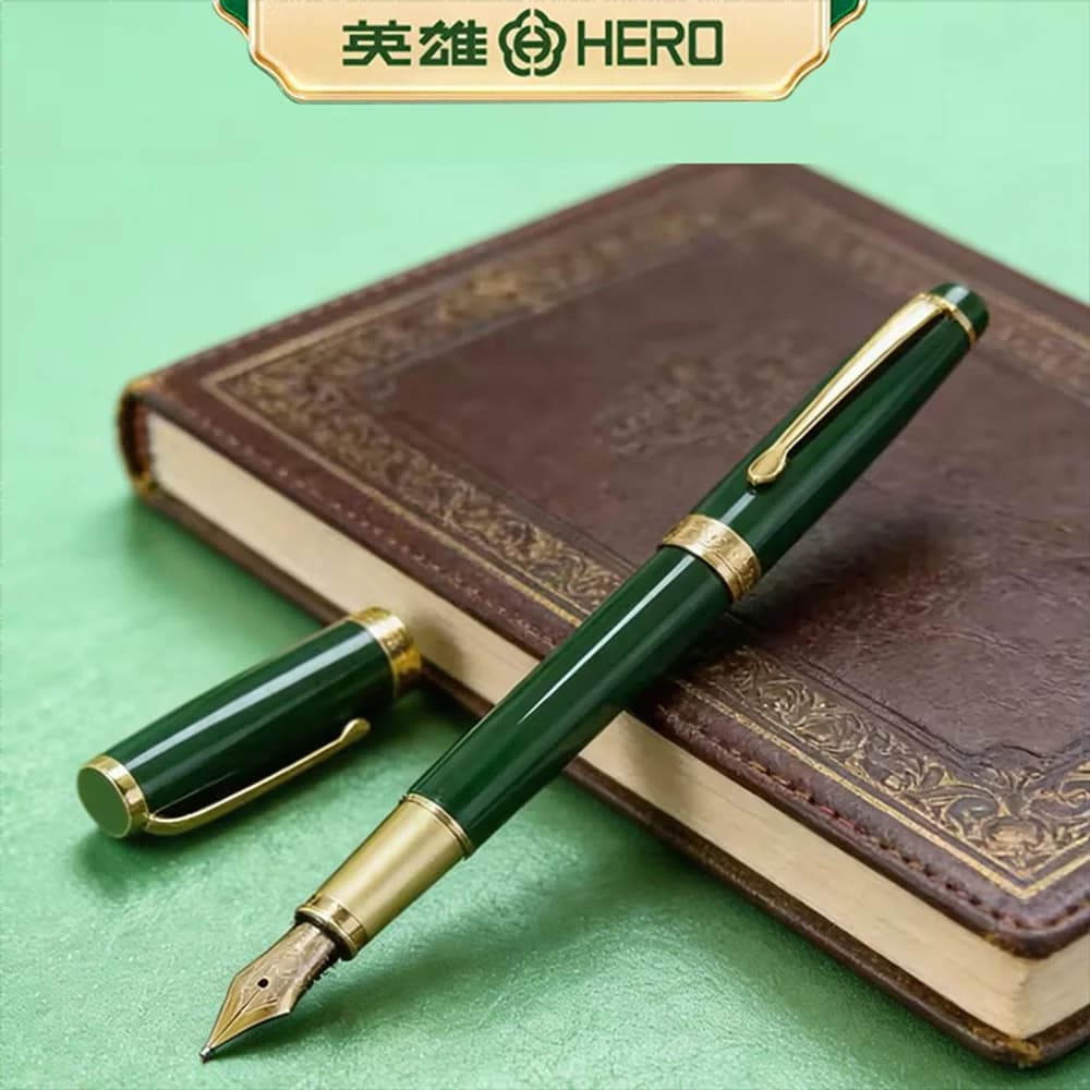 HERO Fine Nib Fountain Pen Set, Forest Green Metal Body, Smooth Writing Ink Pen, 1/2/4/6 Pcs Elegant Stationery