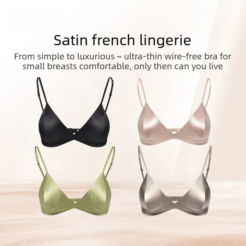 Silk Triangle Cup Bra without Steel Ring French Style Three Tower Lingerie for Big Breasts Slimming Anti-Sagging Women's Bra