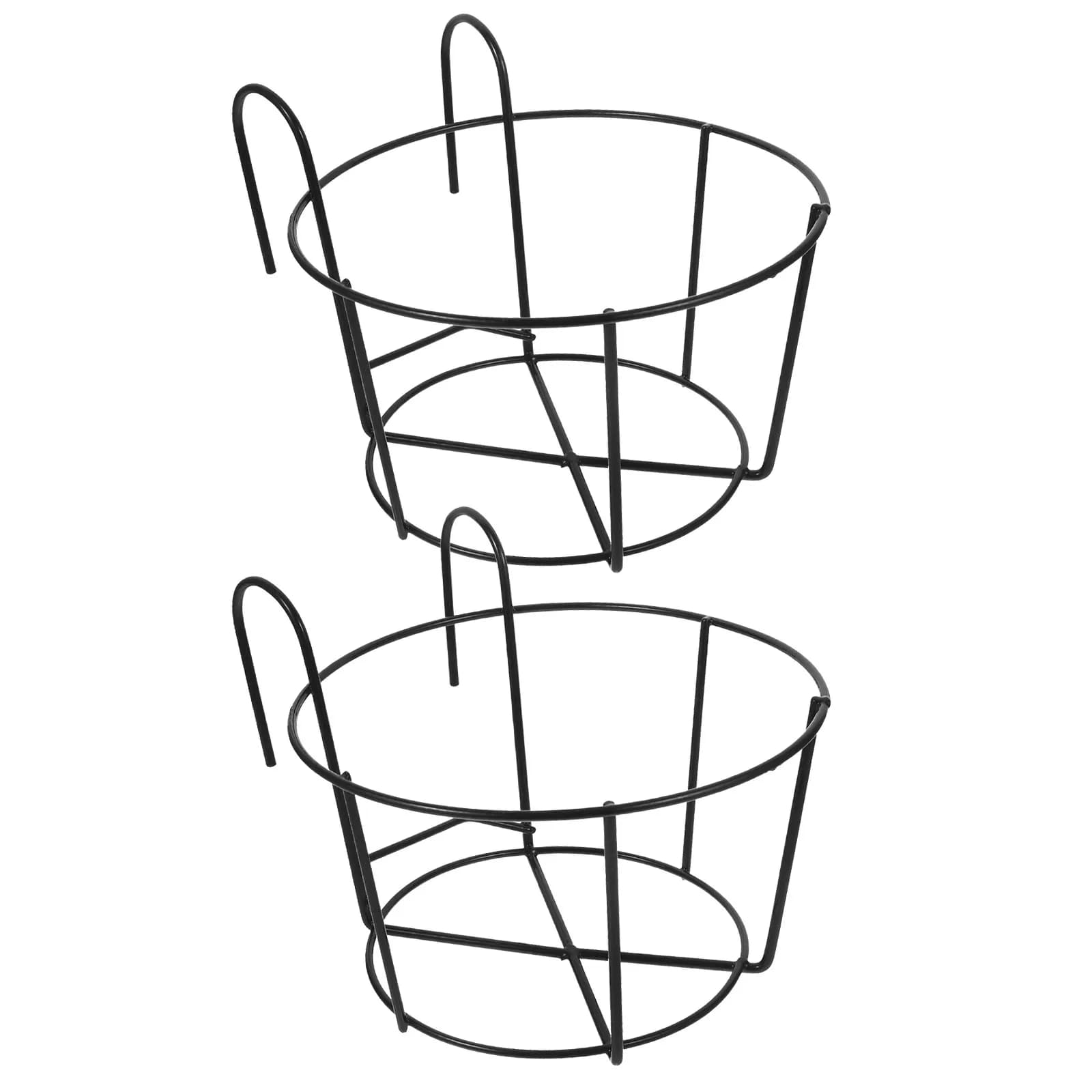 2 Pezzi Supporto per Vaso da Balcone Nero Grande, Cesto Sospeso per Bonsai, Portavaso in Ferro Battuto, Staffa per Ringhiera Esterna