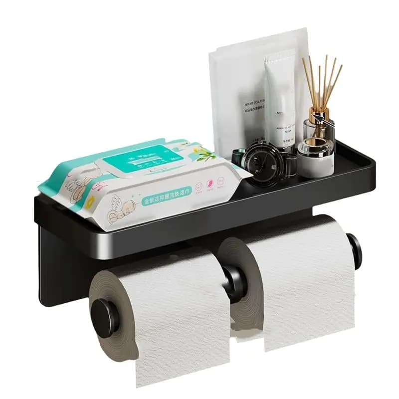 N84R Portarotolo da parete in lega di alluminio, porta cellulare con ripiano per rotolo di carta igienica, per bagno, per uso domestico