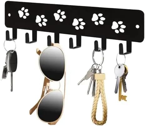 Portachiavi da parete con 6 ganci per amanti dei cani – Organizzatore adesivo per guinzagli e chiavi, portaoggetti decorativo nero – 9,75×2,73 pollici – Perfetto per