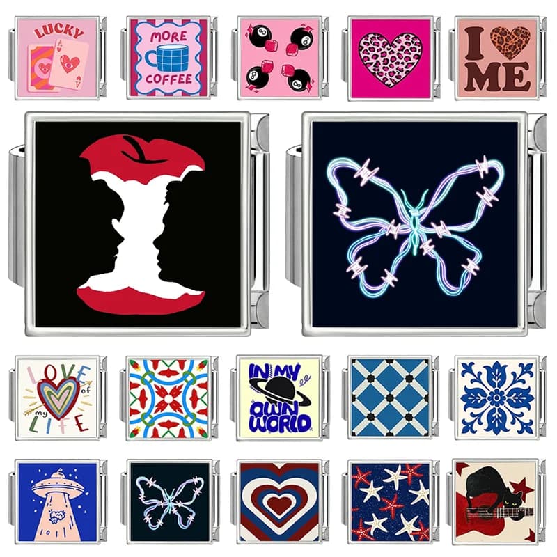 Fashion Red Apple Butterfly Black Blue Charm Bracelet Fit 9mm Bracelet Stainless Steel Italian Links Making DIYJewelry Wholesale