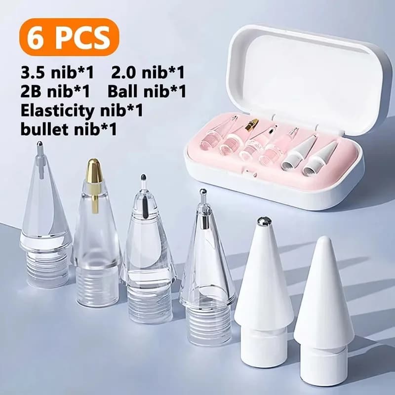 Set di 6 punte di ricambio trasparenti per Apple Pencil 1a, 2a e 3a generazione, punte di ricambio per stilo, scrittura fluida e silenziosa, compatibili con Pencil 1, 2 e 3.