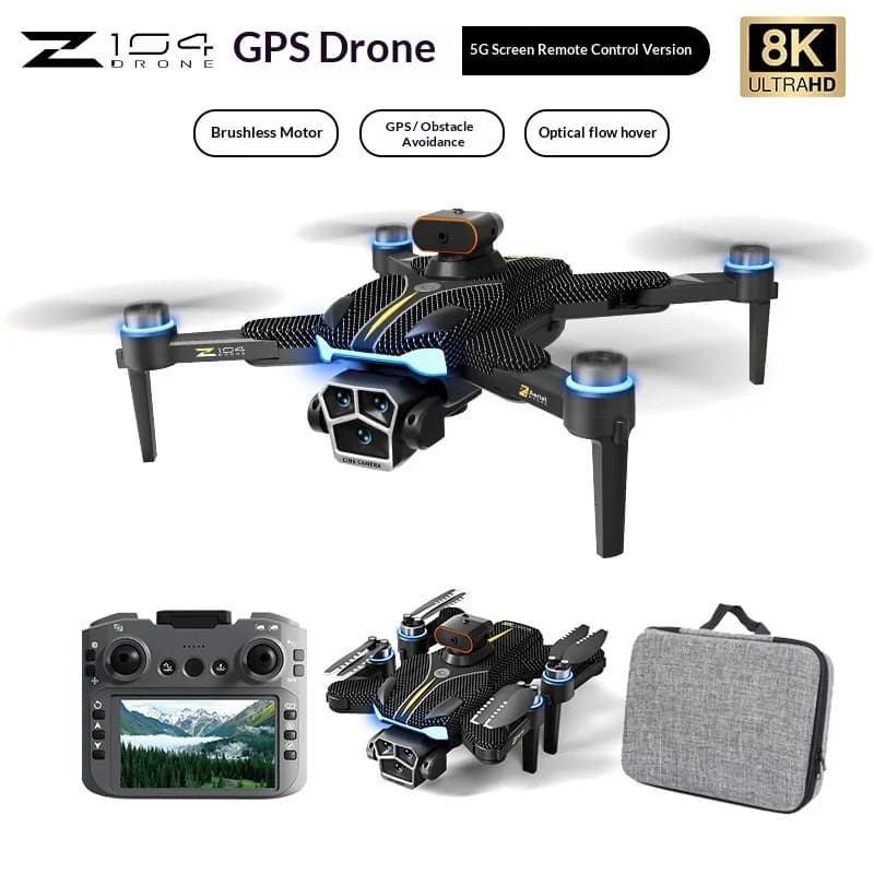 Drone Z104 con Motore Brushless, Telecamera HD Aerea, RC 5G con Schermo, Posizionamento Intelligente, Evitamento Ostacoli a 360°, Stabilizzazione Ottica