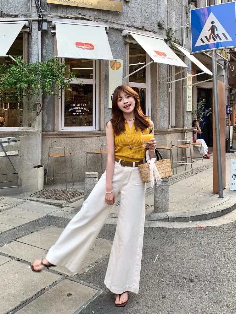 Jeans Casual a Vita Alta e Gamba Larga da Donna, Pantaloni in Denim Bianco Estivi a Taglio Dritto, Leggings Affusolati in Denim Elasticizzato di Cotone