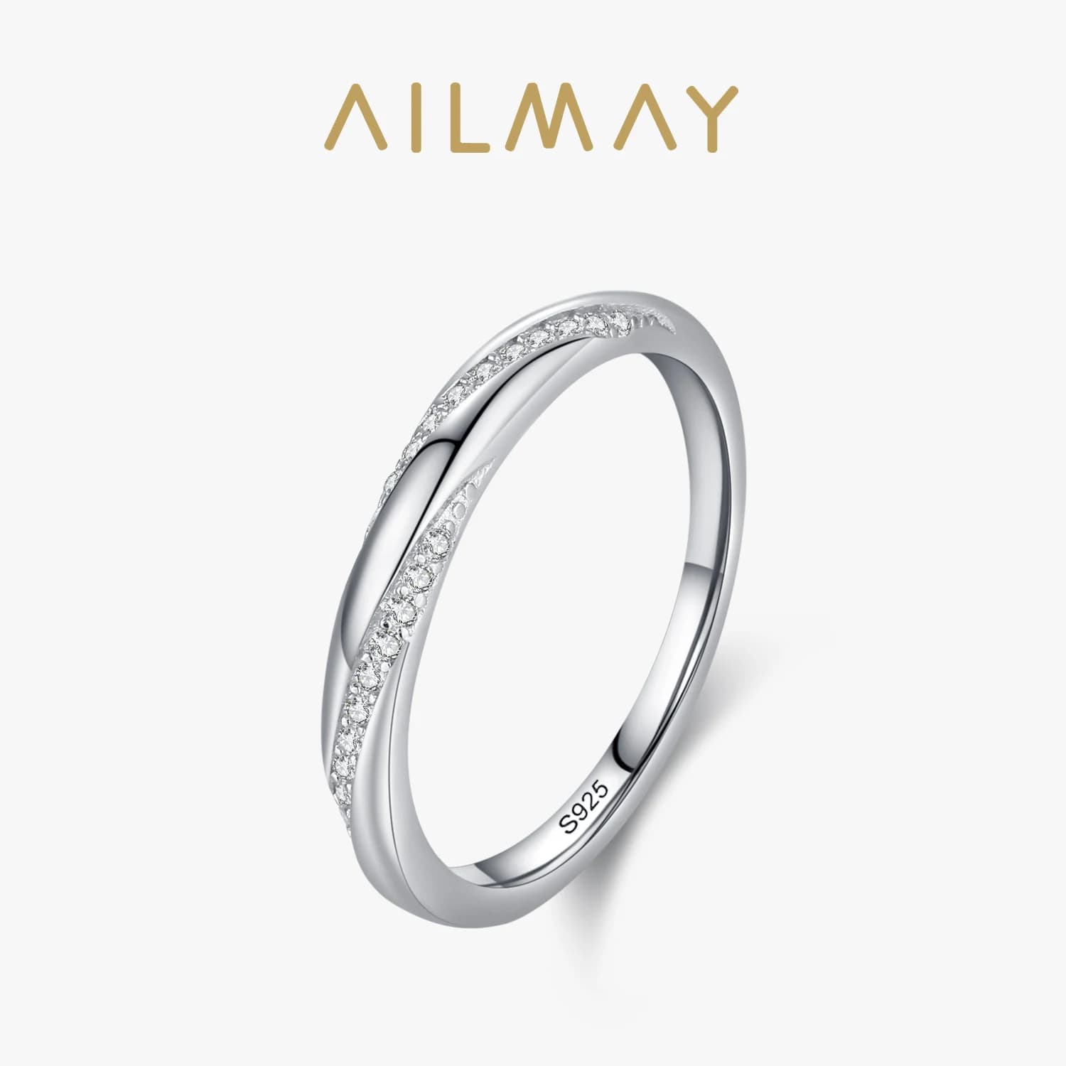 Ailmay Solid 925 Sterling Silver Clean Zircon Geometric Design Stackable Finger Ring For Women Fashion Party Jewelry Gift
