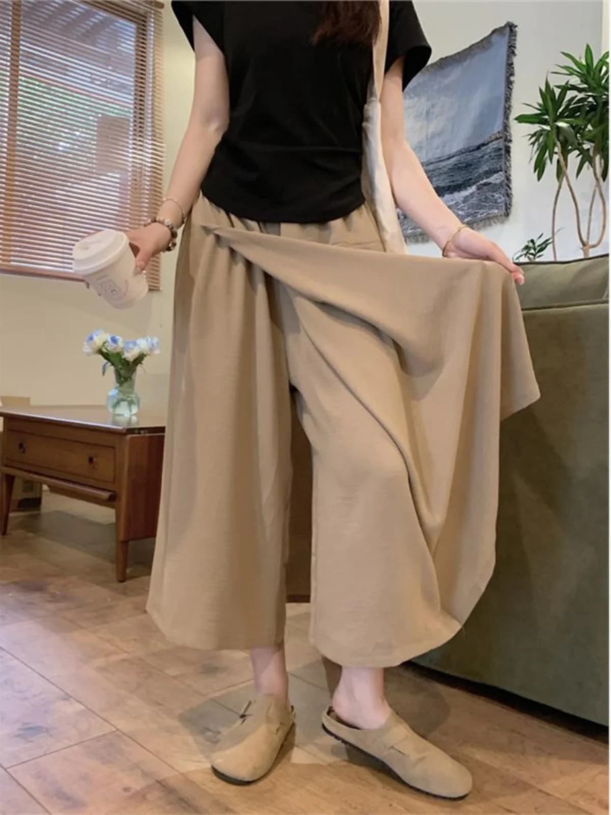 Gonna midi asimmetrica a vita alta con spacco a trapezio per donna, nasconde la pancia, taglie forti, comoda, stile rilassato, effetto snellente
