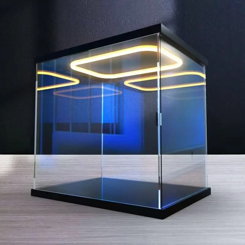 Ring LED Light Acrylic Display Case with Door for Collections, Assemble Stackable Storage Box for Action Figure and Car Model