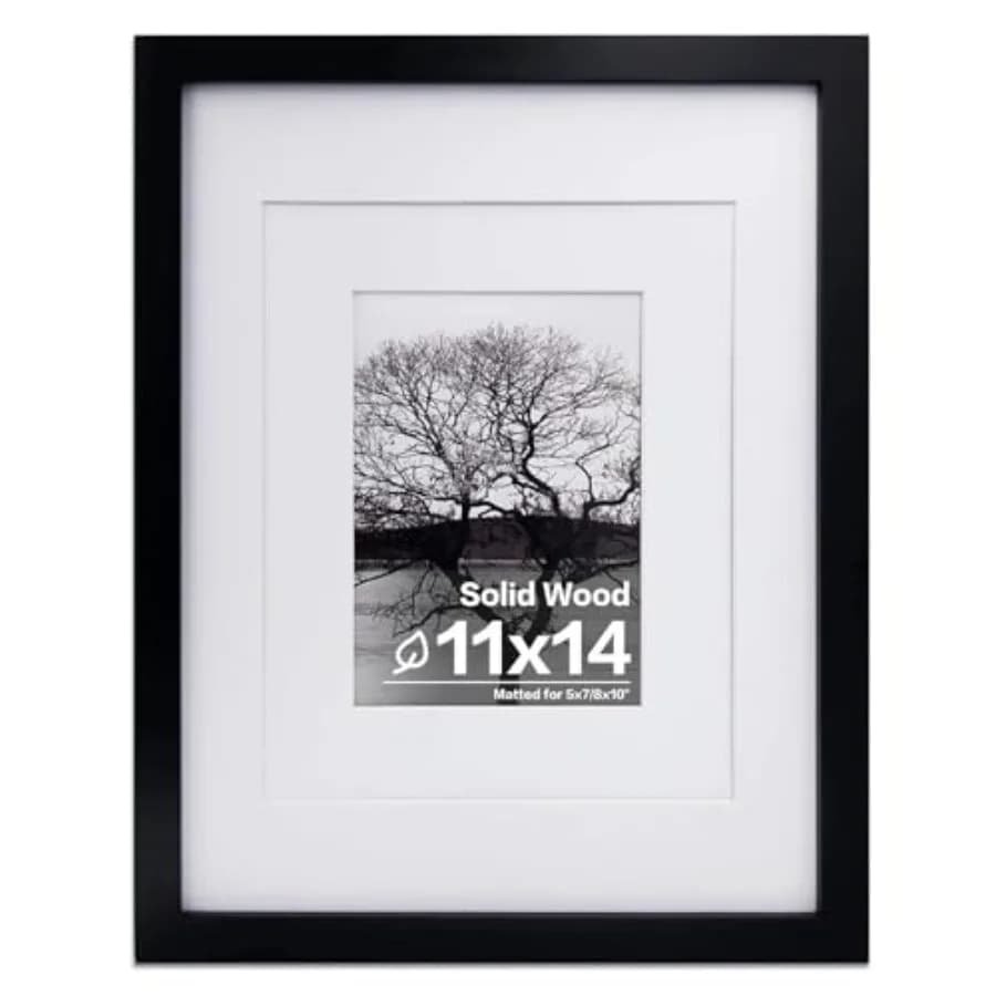 11x14 Picture Frame - Photo Frame Made of Solid Wood Covered by Plexiglass for Table Top Display Pictures 5x7/8x10 with Mat or