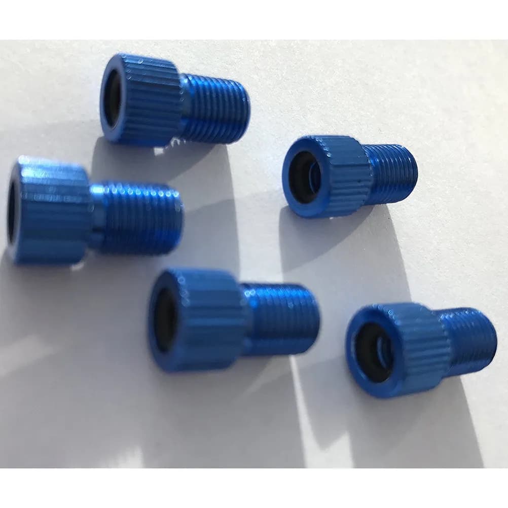 Set di 5 Adattatori in Alluminio da Valvola Presta a Valvola Standard per Compressore d'Aria, Blu, Strumenti per Pneumatici da Bicicletta