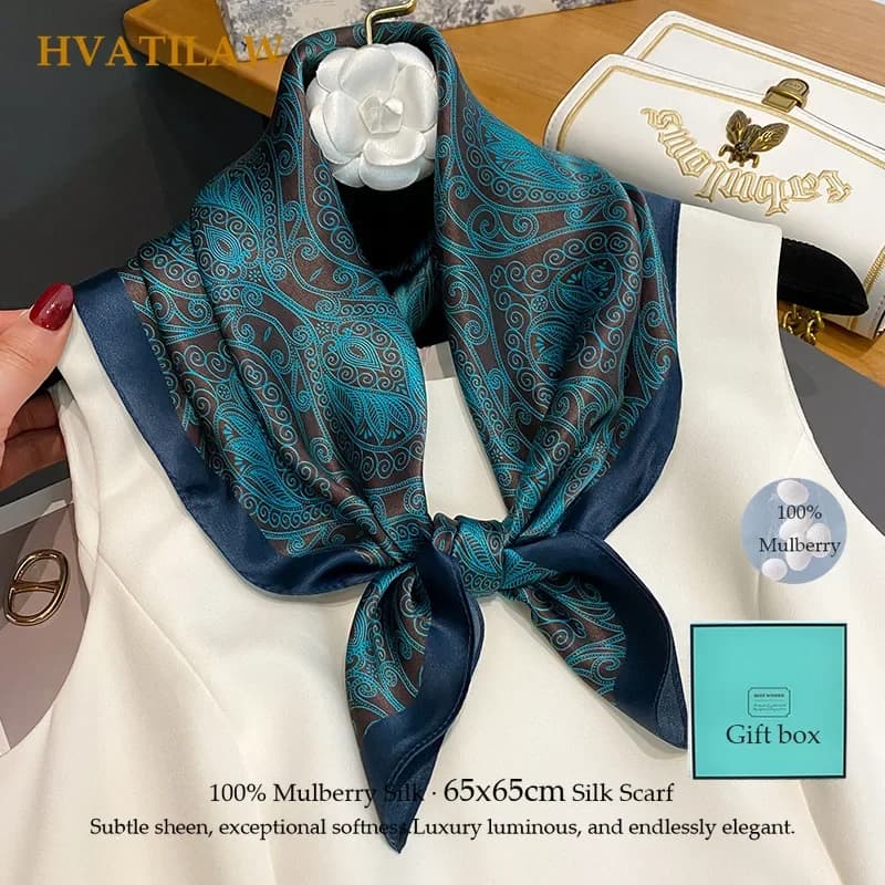 100% Mulberry Silk Square Scarf for Women Hairband Foulard High Quality Bandana Scarves Female Summer Headkerchief Shawl Wrap