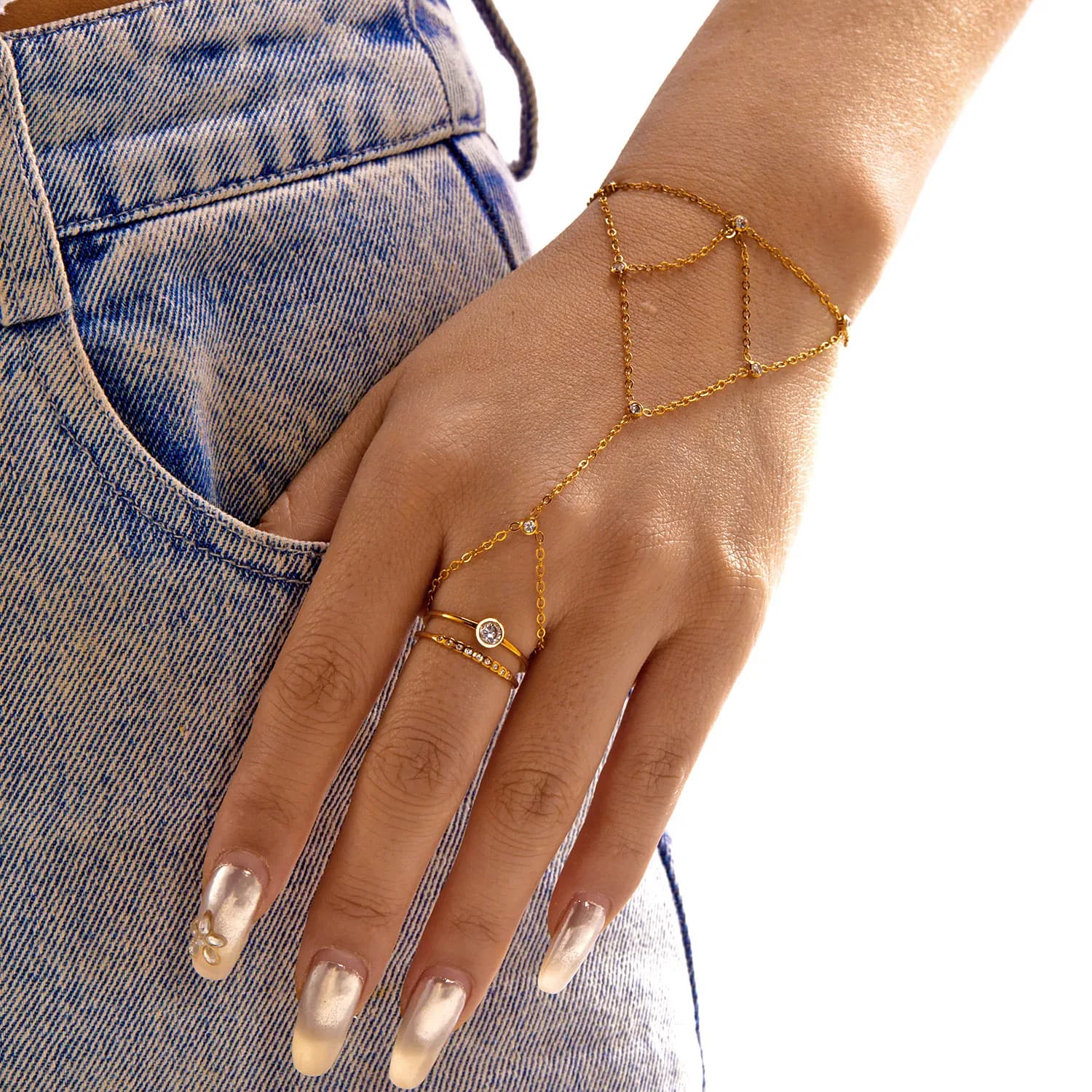 Bracciale a rete con frange Design Sense per donna, raffinato bracciale in acciaio inossidabile con zirconi, gioiello per matrimoni e feste.