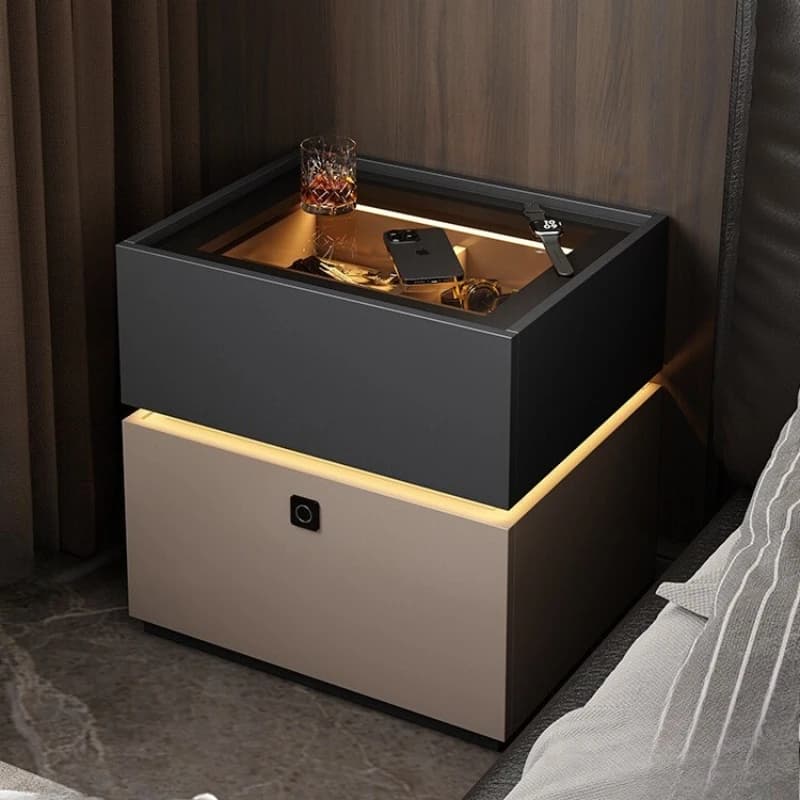 Comodino intelligente HLZ con serratura per impronte digitali, semplice armadio scuro per camera da letto con cassaforte a induzione con serratura