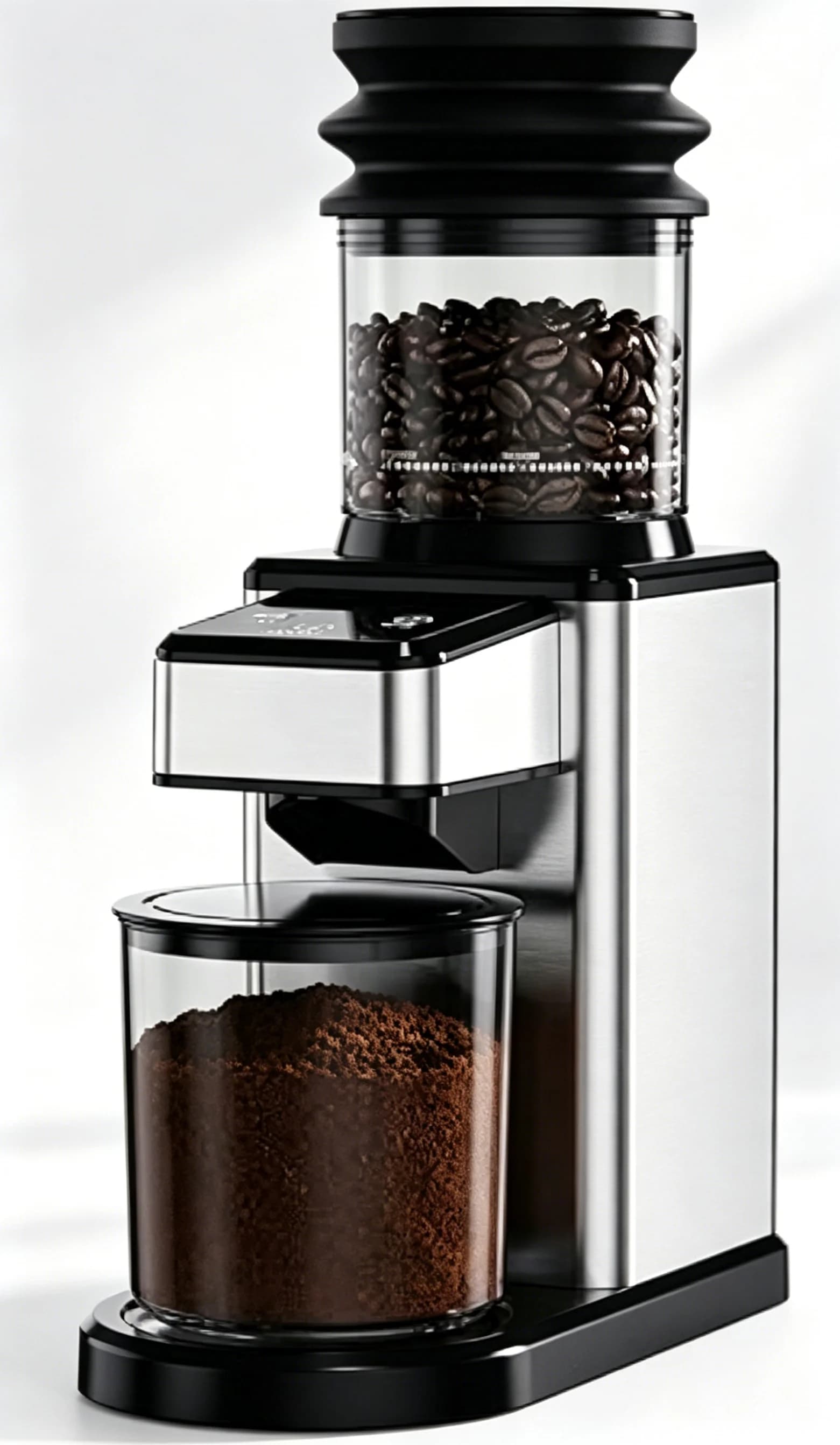 Macinacaffè Elettrico Conico in Acciaio Inox con 25 Impostazioni di Macinatura, Touchscreen, Antistatico, per 1-12 Tazze, per Espresso, French Press, Caffè Americano, Nero