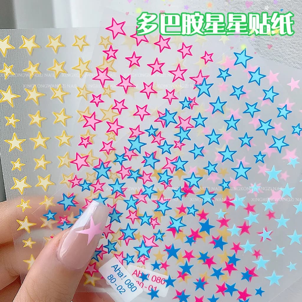 1 pz Macaron Blu Rosa Stella Design Unghie artistiche Adesivi 3D Starlight Esagramma Y2K Decalcomania Del Chiodo FAI DA TE Colorato Star Manicure Slider & * &