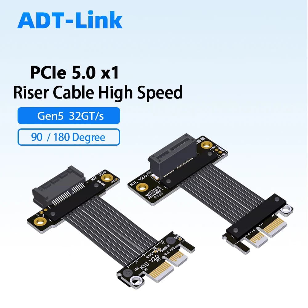 ADT PCIe 5.0 X1 Riser 90/180° Cable 32GT/s Extender Fix Blocked Slot for Sound Network USB Capture Card, Desktop ITX PC Build