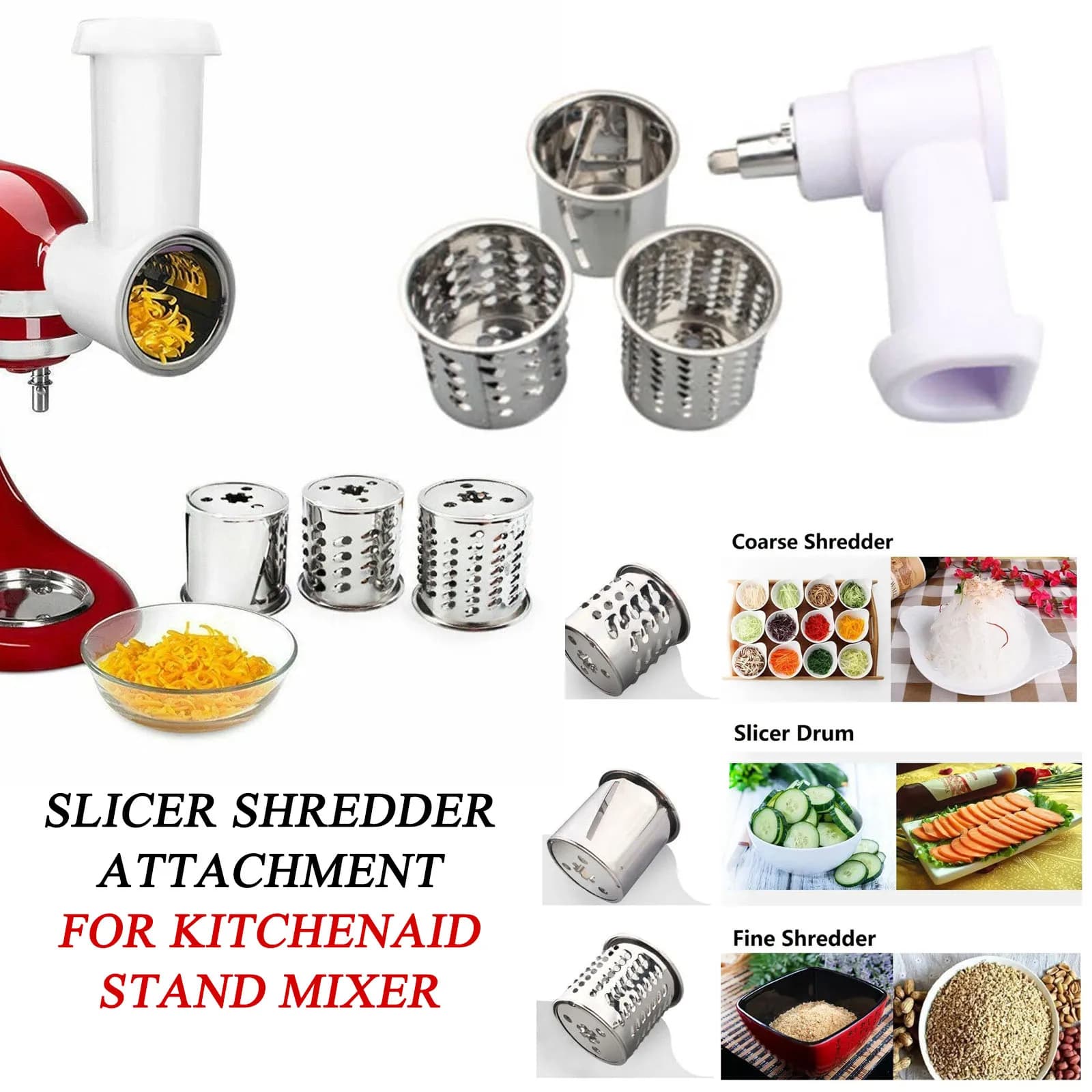 New 3 In 1 Slicer And Shredder Attachment for KitchenAid Stand Mixers For Vegetable Salad Chopper Accessory-Salad Maker Shredder Accessories