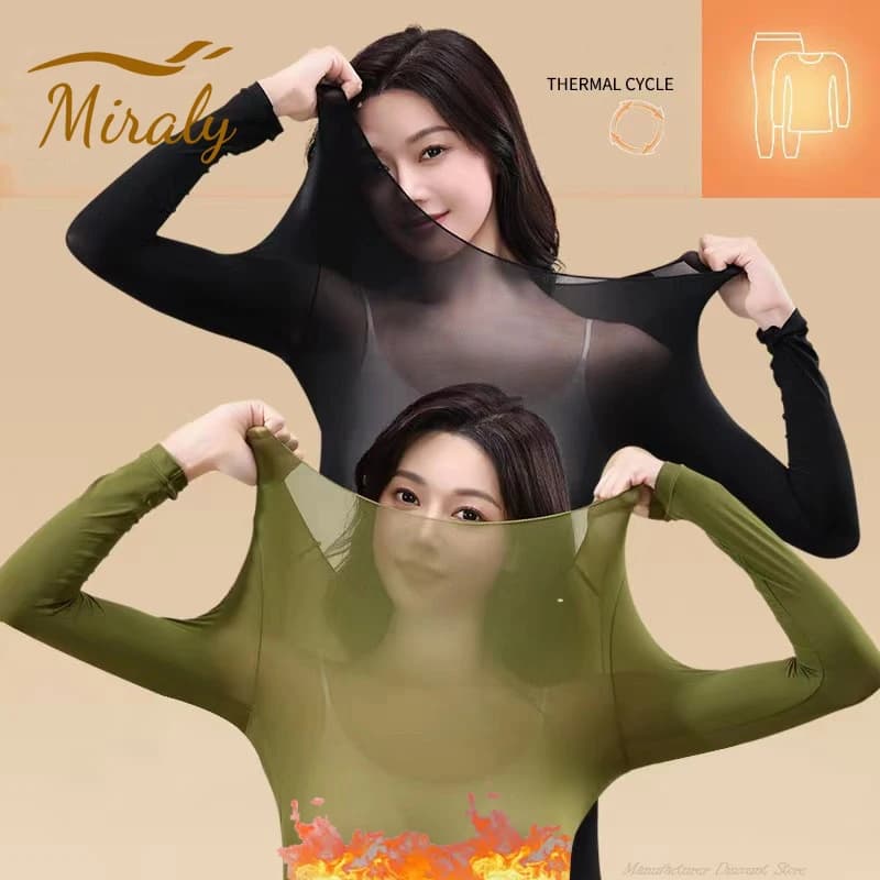 Autunno inverno caldo Set termico donna senza cuciture alta elastico termico intimo pigiama Set manica lunga Bottoming Top mutandoni