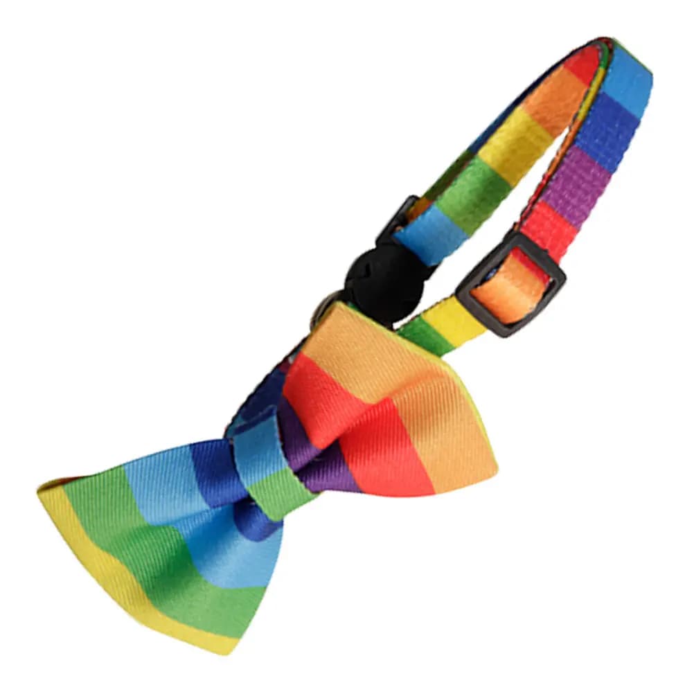 Collare con fiocco arcobaleno per cani e gatti, regolabile, regalo per feste e vacanze, motivo arcobaleno, per cuccioli di taglia piccola e grande.
