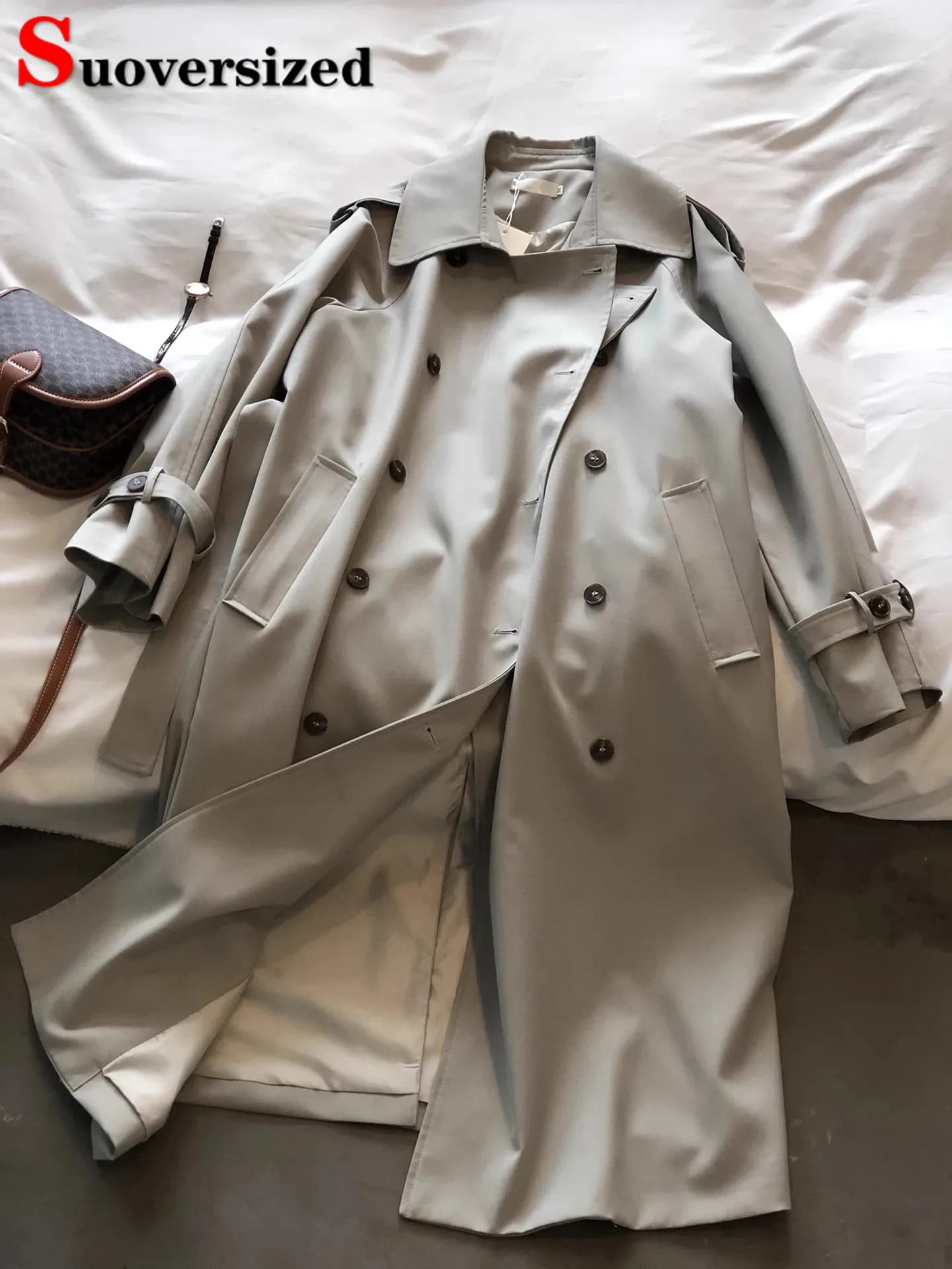Trench lungo doppiopetto Chic coreano donna Streetwear giacche larghe in Gabardina con cintura primavera autunno manica lunga Abrigos