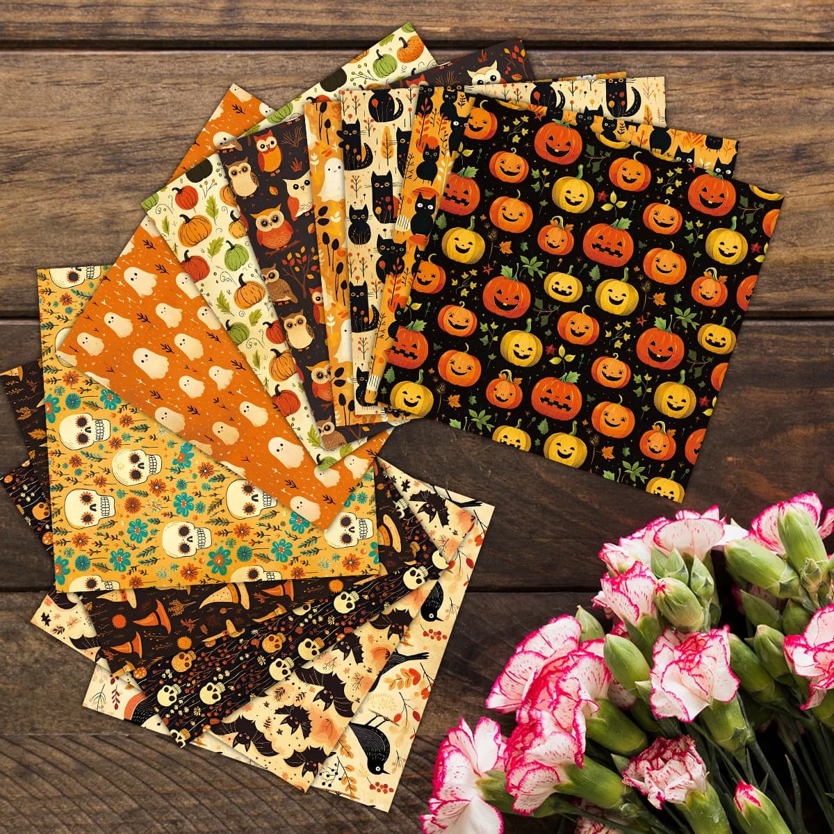 12pcs Halloween Theme Craft Paper,Durable Material For Scrapbooking,Origami,Card Making,Gift Wrapping,Halloween Party Decoration