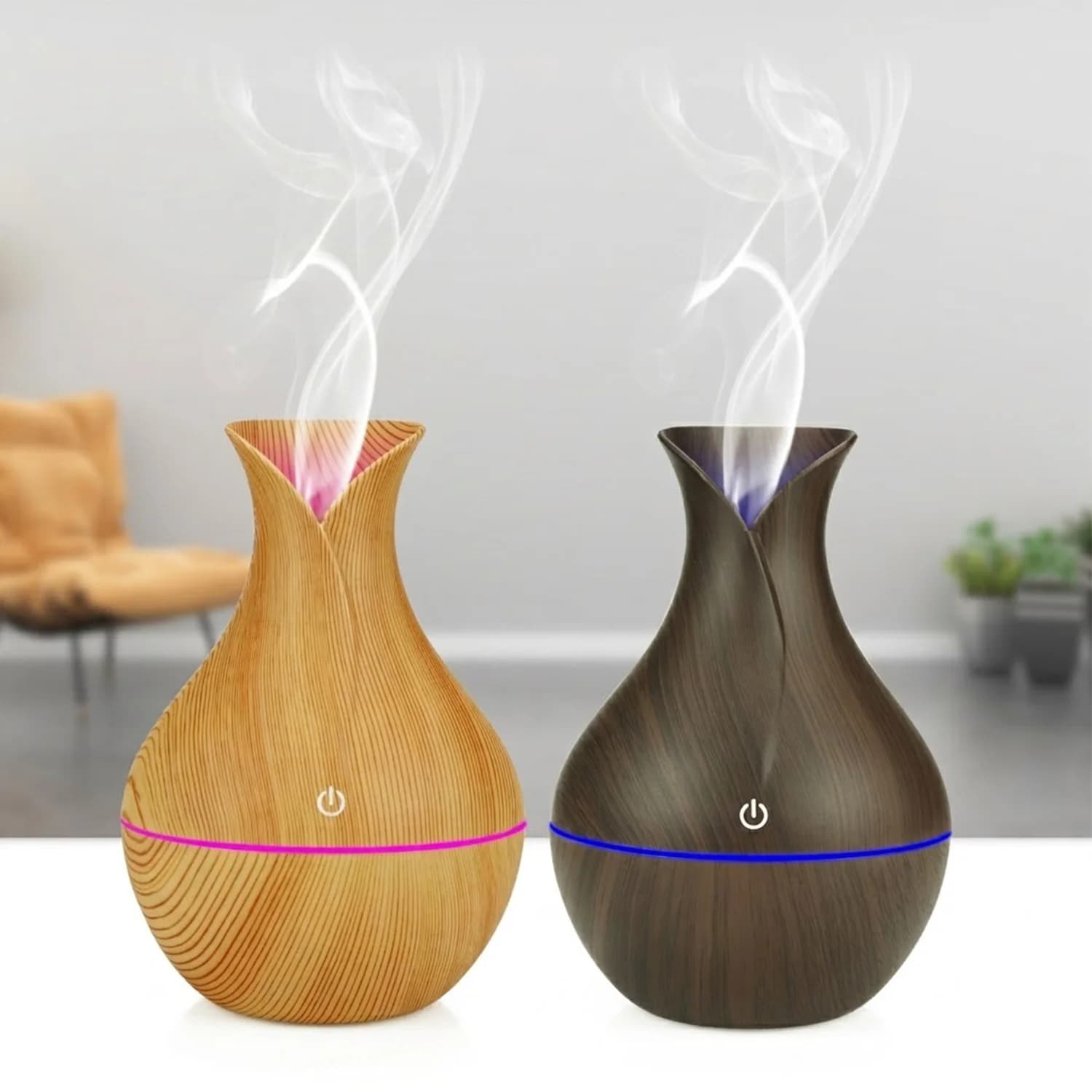130ml Mini Vase Air Humidifier Wood Grain Aroma Essential Oil Diffuser Portable USB Cool Mist Maker for Home Office Decor Gift