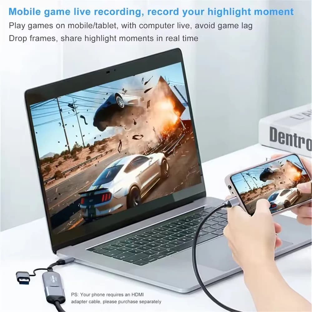 USB 3.0 2 video capture card in 1 4K compatible HDMI to USB 2.0 Type-C to record games on Switch, Xbox, PS5/4 and live broadcasts