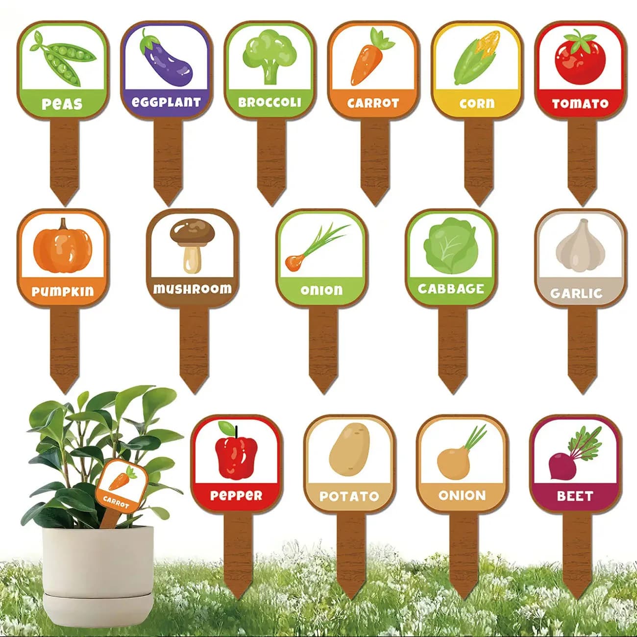 15 etichette in legno per vasi di fiori, etichette creative riutilizzabili per piante, adatte per interni/esterni, cura del prato del cortile