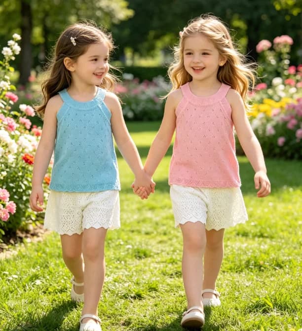 Completo per Bambine Primavera-Estate 2026, Nuovo Abbigliamento per Bambini in Stile Coreano, Set Due Pezzi con Canotta in Puro Cotone e Pantaloncini in Seta Ghiaccio