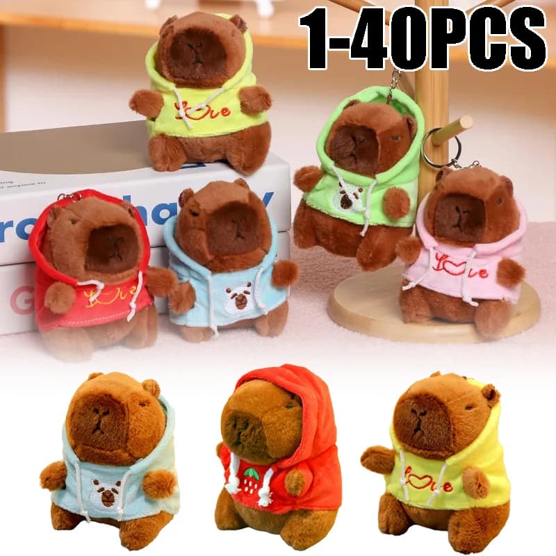 Adorabile Portachiavi Peluche Capibara con Cappuccio, Simpatico Ciondolo per Zaino, Giocattolo di Peluche, Regalo Perfetto per Bambini, Coppie e Amanti dei Kawaii