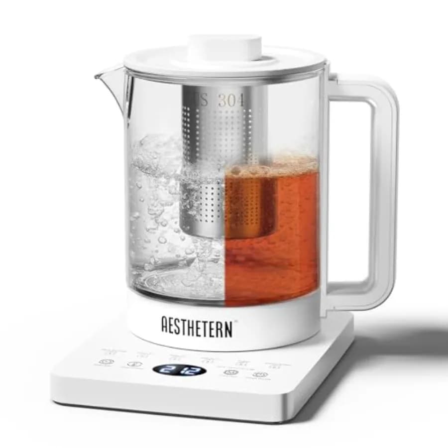 Bollitore Elettrico con Infusore 1.5L in Vetro con Controllo della Temperatura, Mantenimento del Calore 24H e Spegnimento Automatico