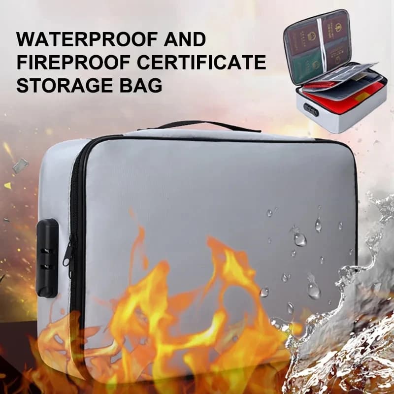 Borsa Portadocumenti Ignifuga con Password, Impermeabile, per Viaggi, Contanti, Documenti, Organizzatore di Sicurezza con Cerniera, Portacarte Multistrato