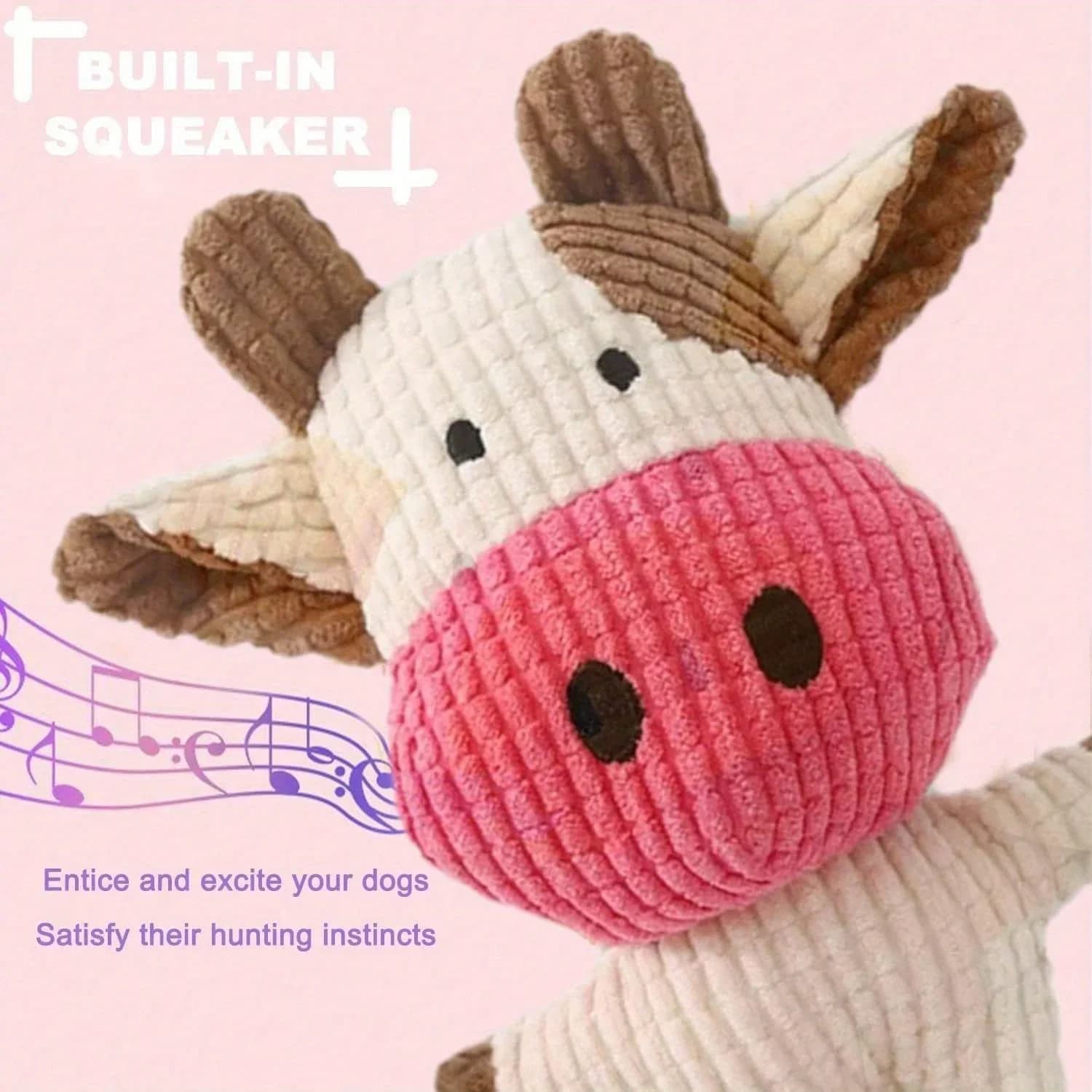Cow Shaped Corduroy Dog Toy Squeaky Plush Chew Bone Molar Teeth Cleaning Interactive Play Toy Puppies Pet Training Daily Supplie