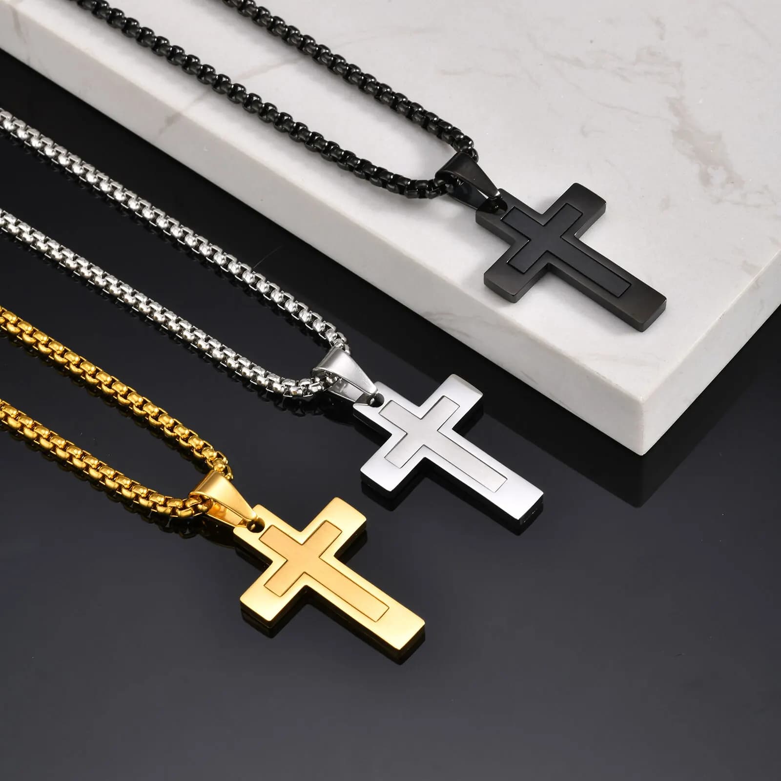 VNOX Collana con ciondolo croce in acciaio inossidabile Nero dorato Slive Colore 21,6x32,3x2,4 mm Regalo di gioielli ipoallergenici per uomo Donna
