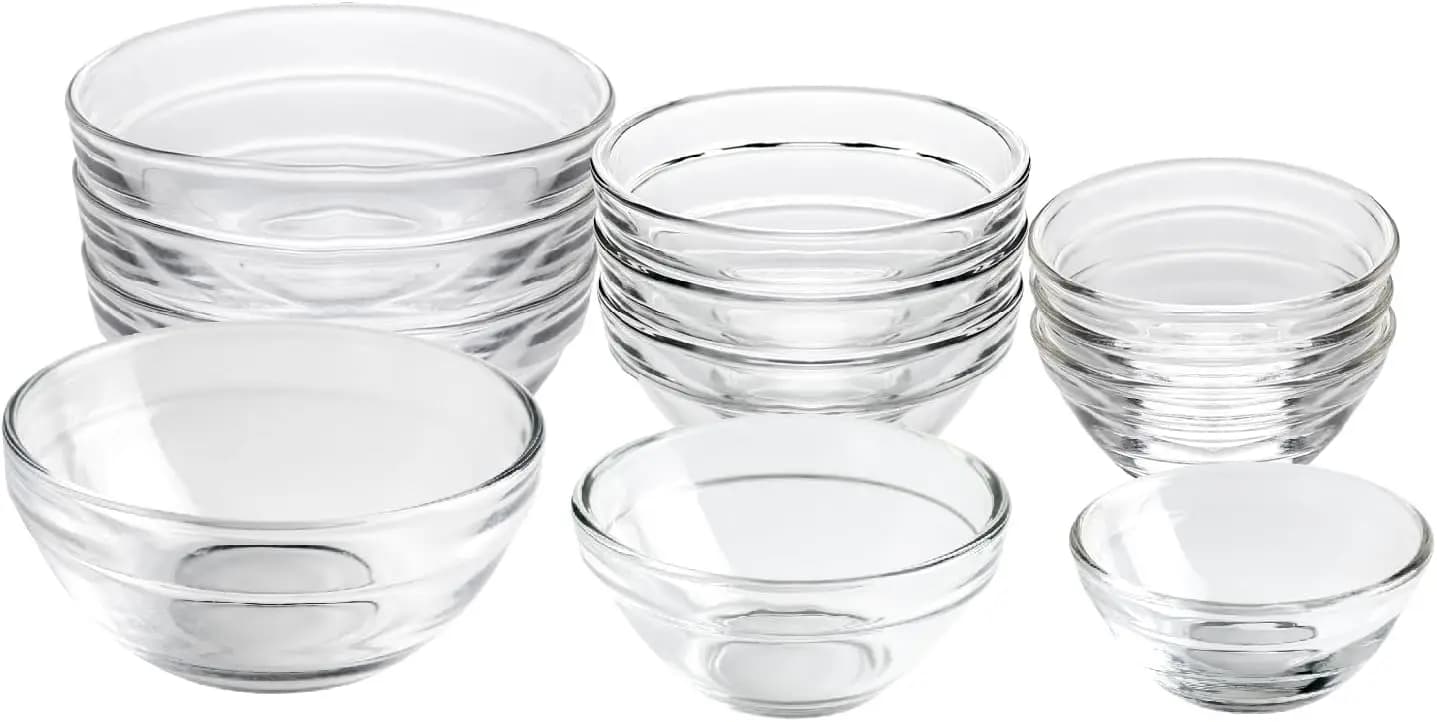 Set di 12 Ciotole in Vetro Trasparente per Sale, Spezie e Ingredienti, 3 Misure: 1.5oz/2.5oz/3.5oz
