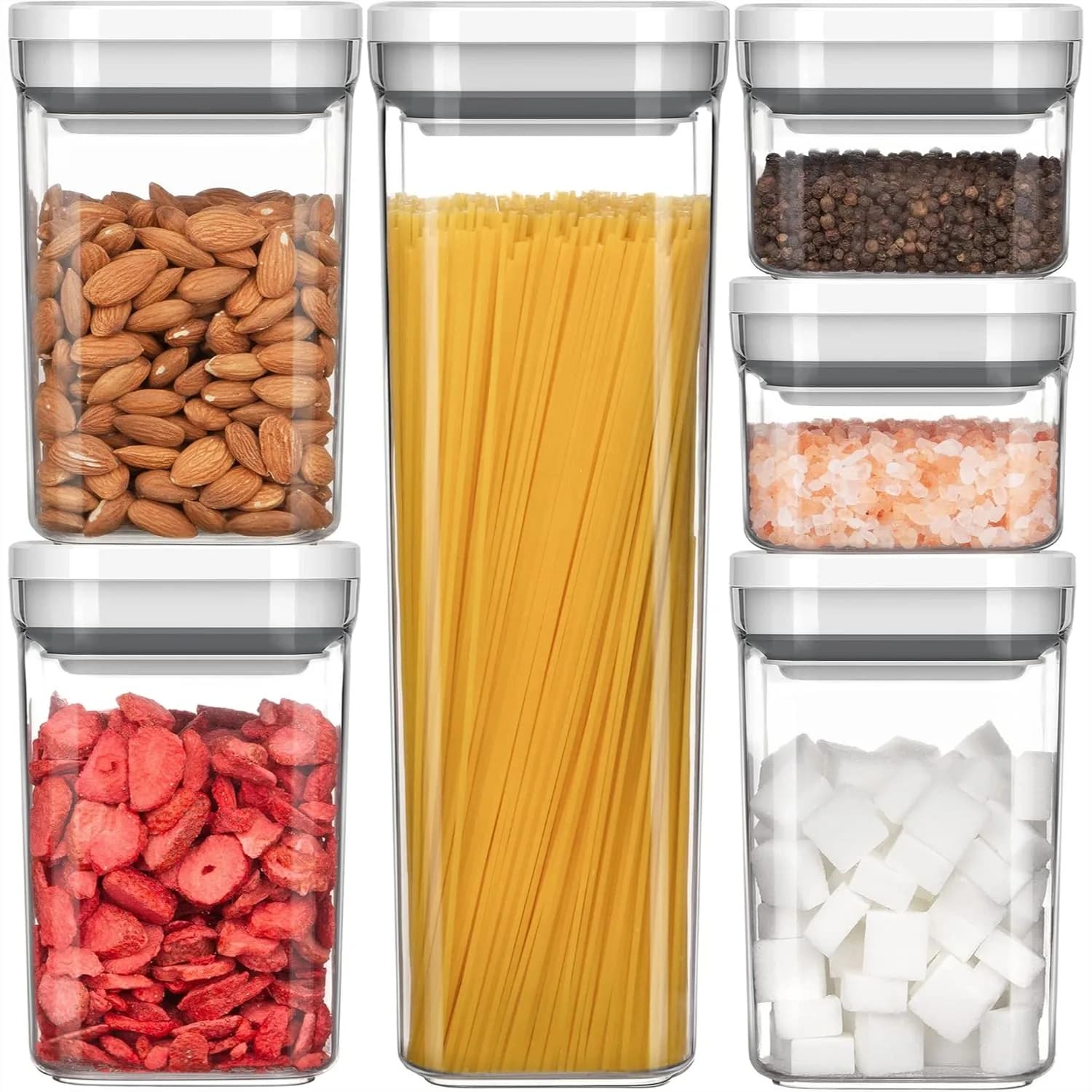 Airtight Food Storage Container Set for Kitchen Pantry Organization with One-Handed Operation, 6 Piece Canisters for Cereal