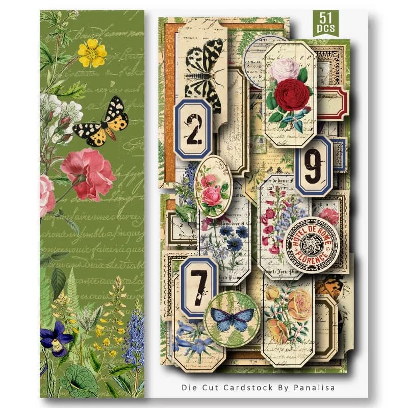 51Pcs Vintage Fairy Butterfly Tag Label Die Cut Cardstock DIY Collection Kit For Junk Journal Scrapbooking Happy Planner