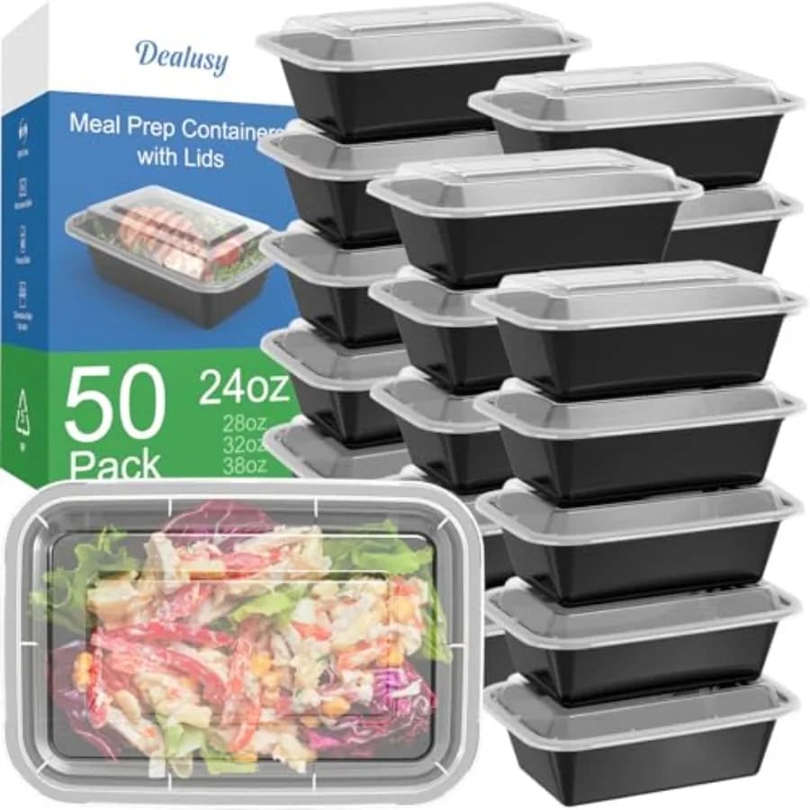 Confezione da 50 Contenitori per Preparazione Pasti da 100 Pezzi, Riutilizzabili con Coperchi, Robusti, Ermetici, Sicuri per Alimenti, Adatti a Microonde, Congelatore e Lavastoviglie