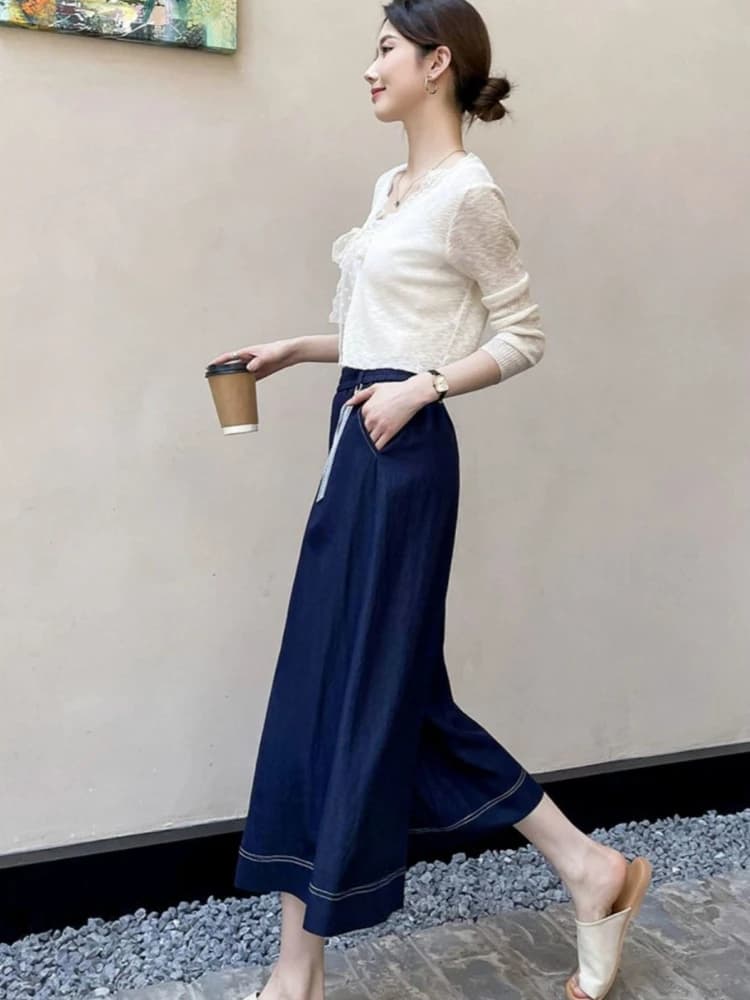 Women's Wide Leg Denim Culottes High Waist Loose Fit Summer Lightweight Cropped Straight Cut Pants New 2026