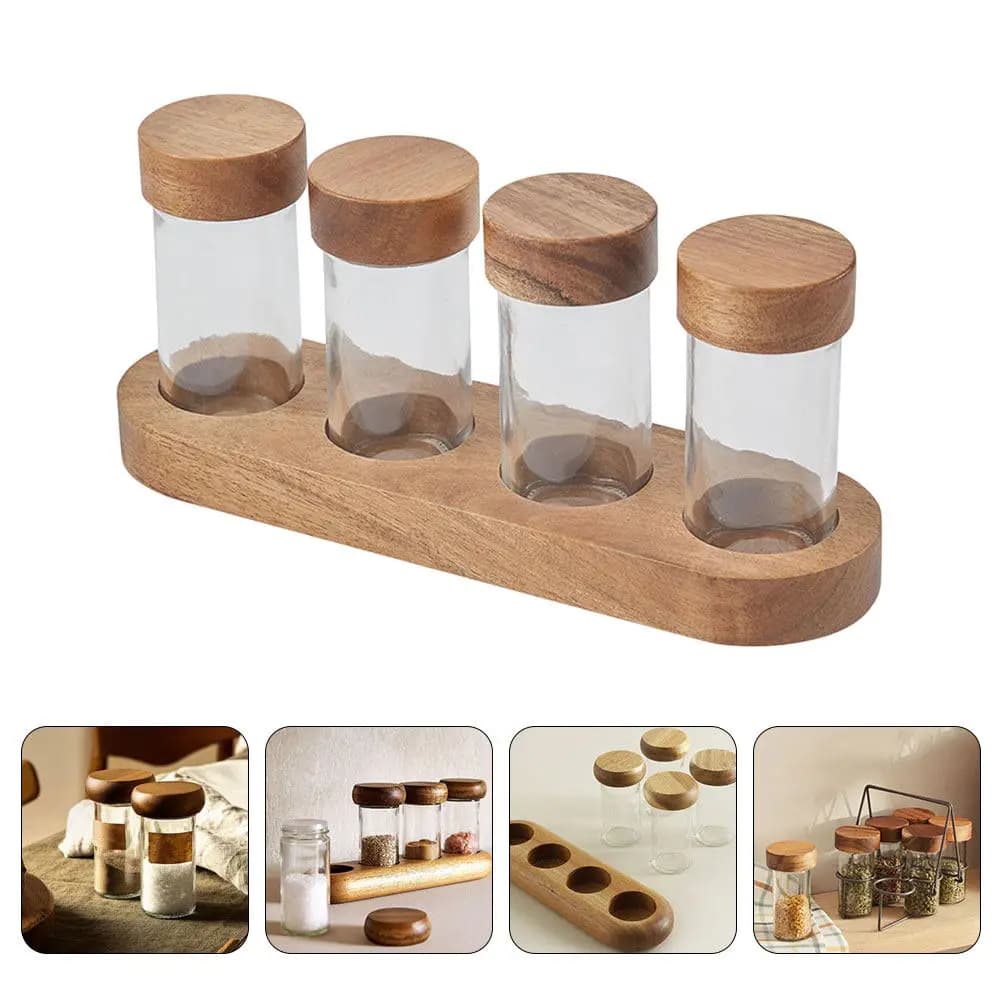 Set di Contenitori in Vetro per Spezie con Coperchio, Barattolo Trasparente per Conservare il Sale, Vassoio Porta Spezie per Cucina e Casa