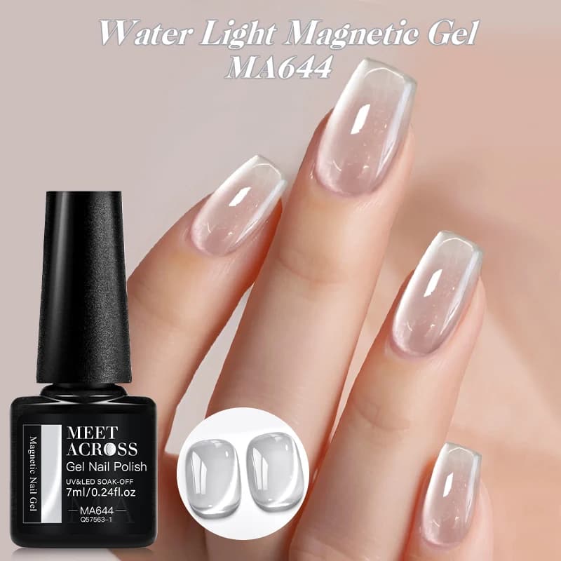 Smalto Semipermanente Gel Effetto Occhio di Gatto Bianco Porcellana MEET ACROSS 7ml Ultra Lucido Soak Off UV Gel Specchio Vetro Magnetico per Unghie Forniture Professionali