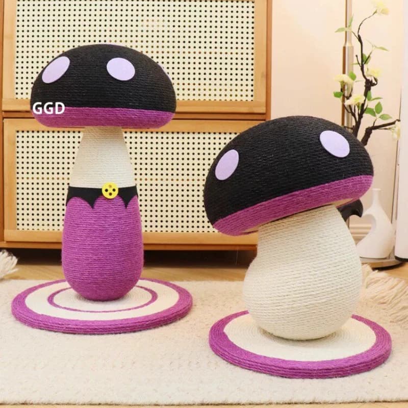 Purple Mushroom Sisal Cat Scratcher Post Durable Non Shedding Scratching Pole Vertical Kittens Claw Care Play Pet Activity Stand