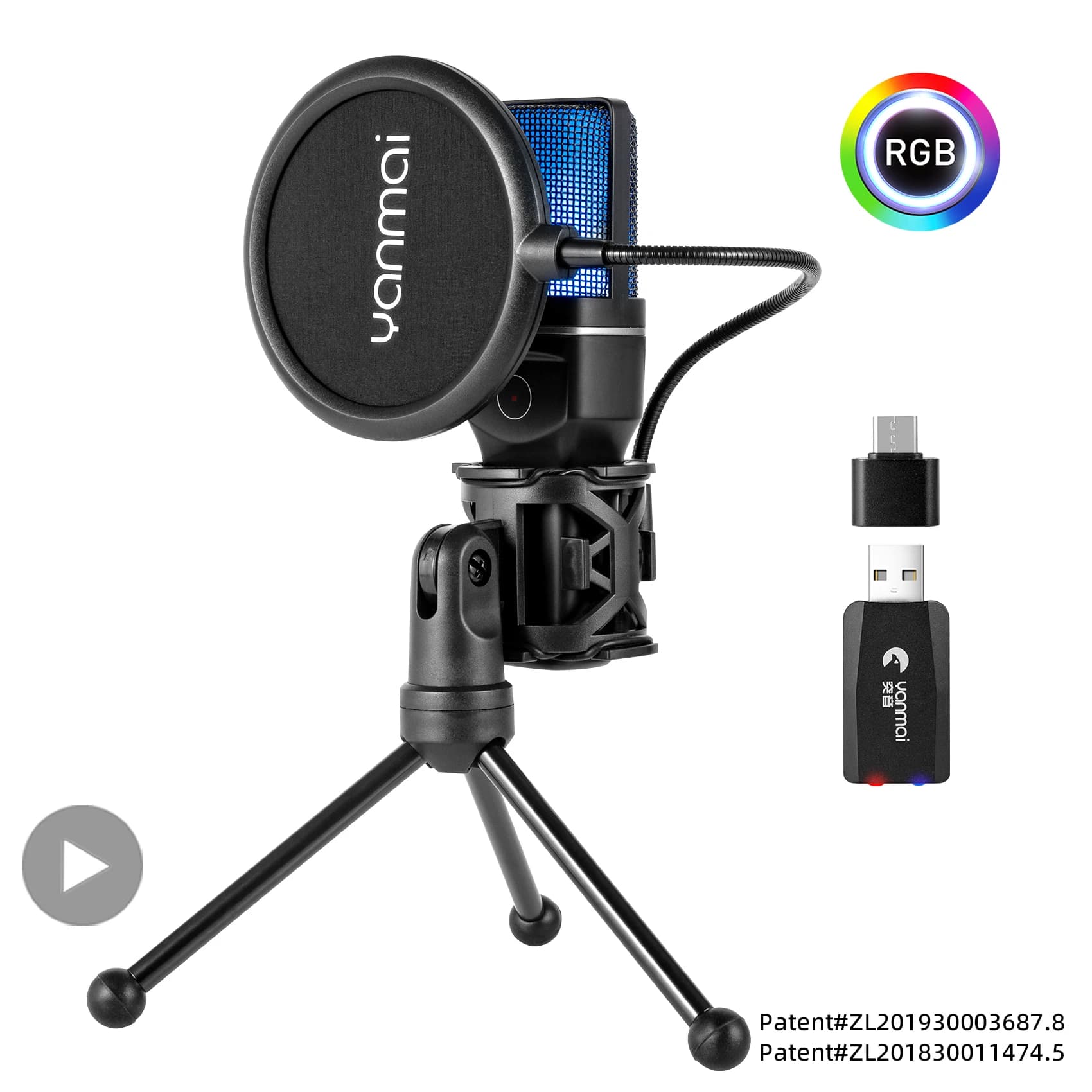 Microfono wireless a condensatore professionale per karaoke, per cellulari Android, PC, laptop, computer, set audio per giocatori