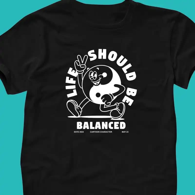 Balanced Life T-Shirt | Y2K Shirt | Graphic Shirt | Retro | Anime | Cartoon | Pop Culture Graphic Short Sleeve Crew Neck Cotton T-Shirt