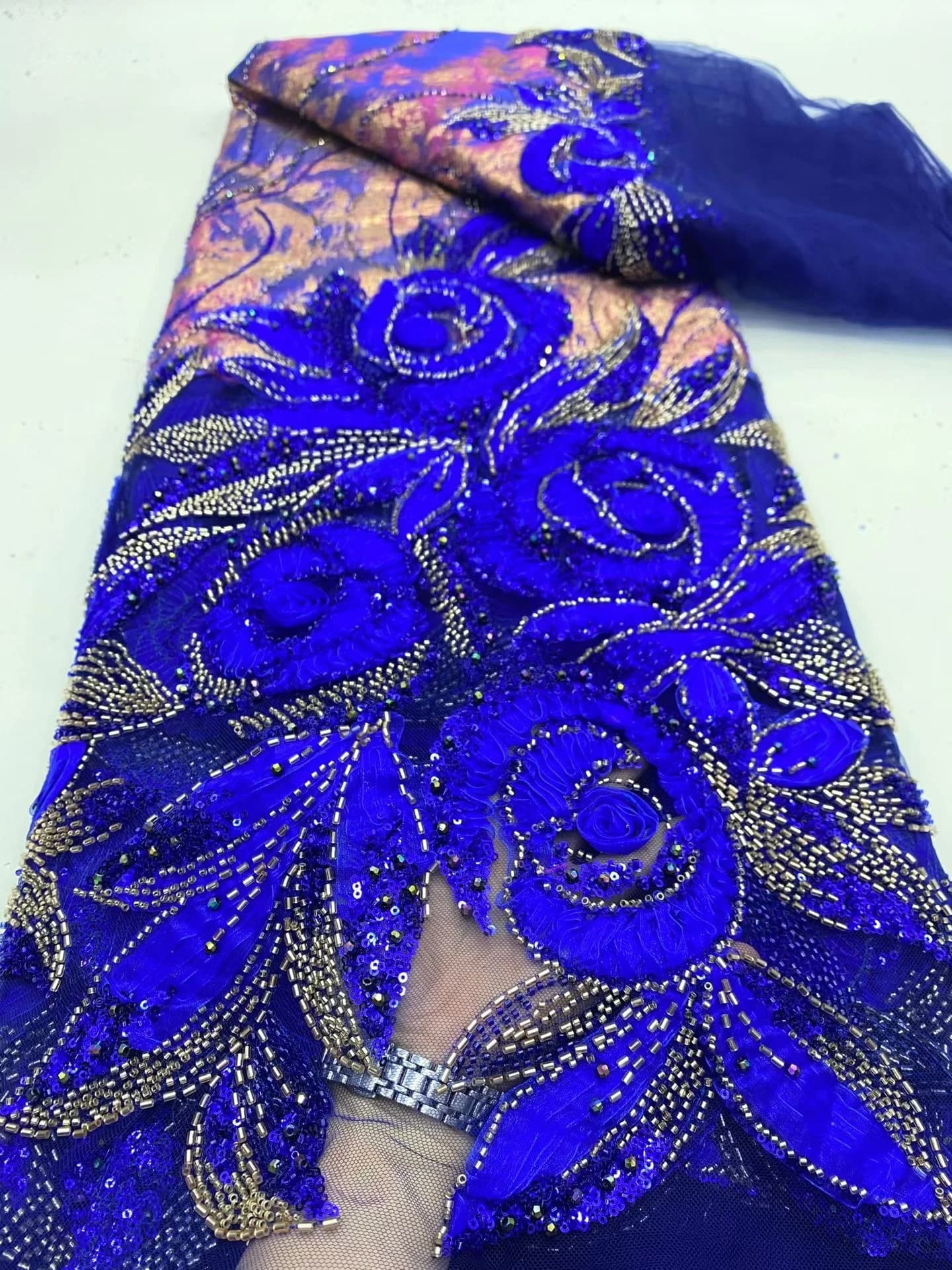 Pizzo nigeriano Ankara 5 metri, tessuto tulle con perline con paillettes per abito da sposa fai da te, abito da festa africano e costume da damigella d'onore 2026