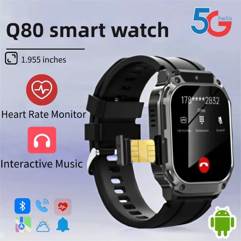 2026 Q80 Men Smartwatch with 1 95 Inch HD Display 5G WiFi Health Fitness Tracker 750mAh Waterproof for Apple Android Phones GPS